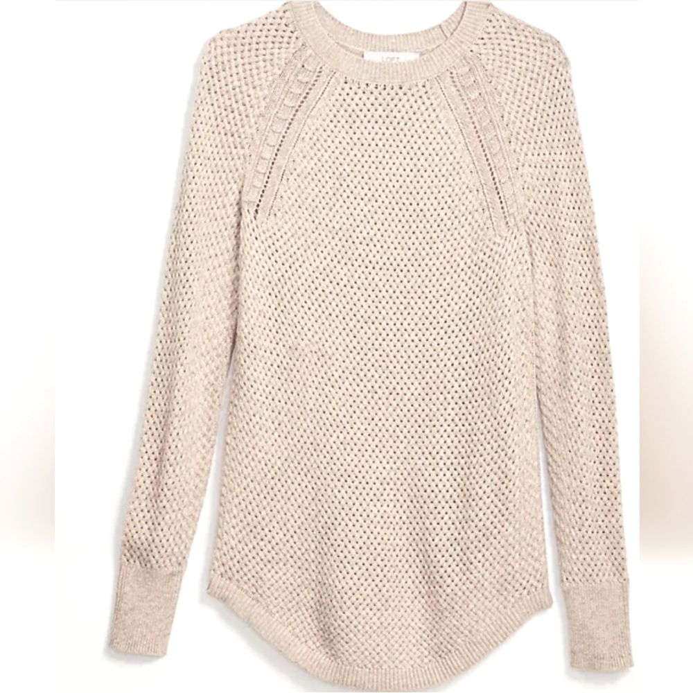 LOFT Taupe Stitchy Shirttail Sweater Size Medium